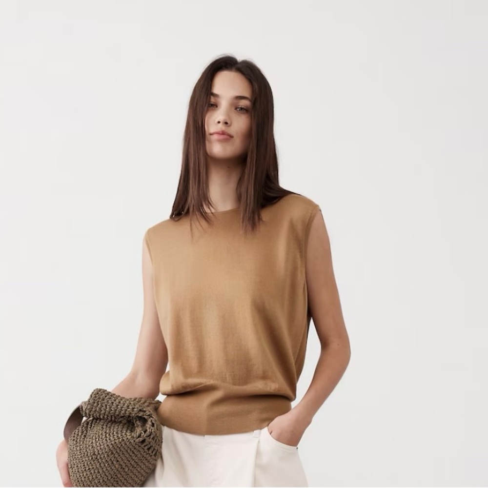 Merino Wool Elegant Tan Sleeveless Top